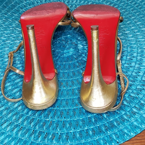 Christian Louboutin Gold Strap Sandal Heels - Picture 3 of 6